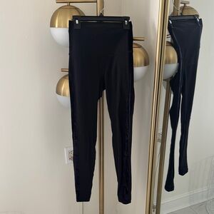Lululemon Black High-Waisted Leggings with black velvet stripe down each leg